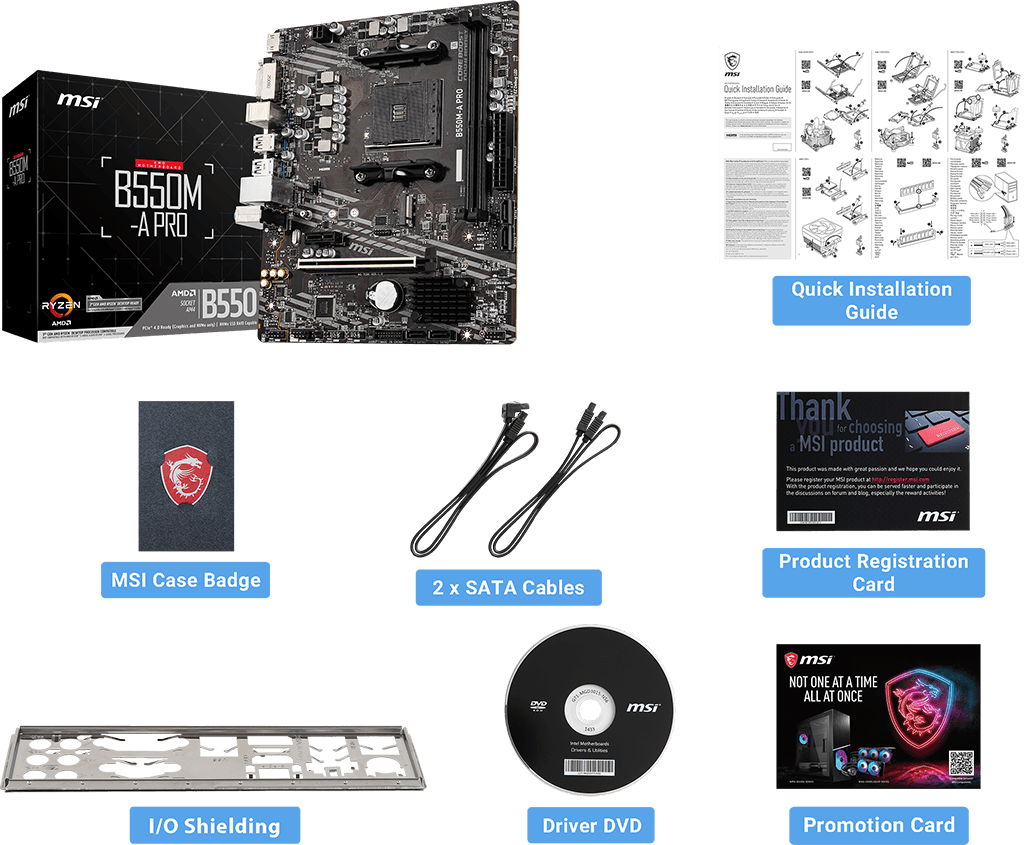 MSI A520M-A PRO package content